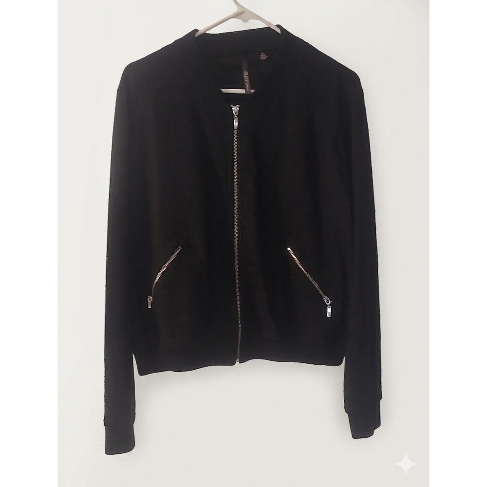 Skye's the Limit black bomber jacket Sz XL a floral lace overlay and silver zIP